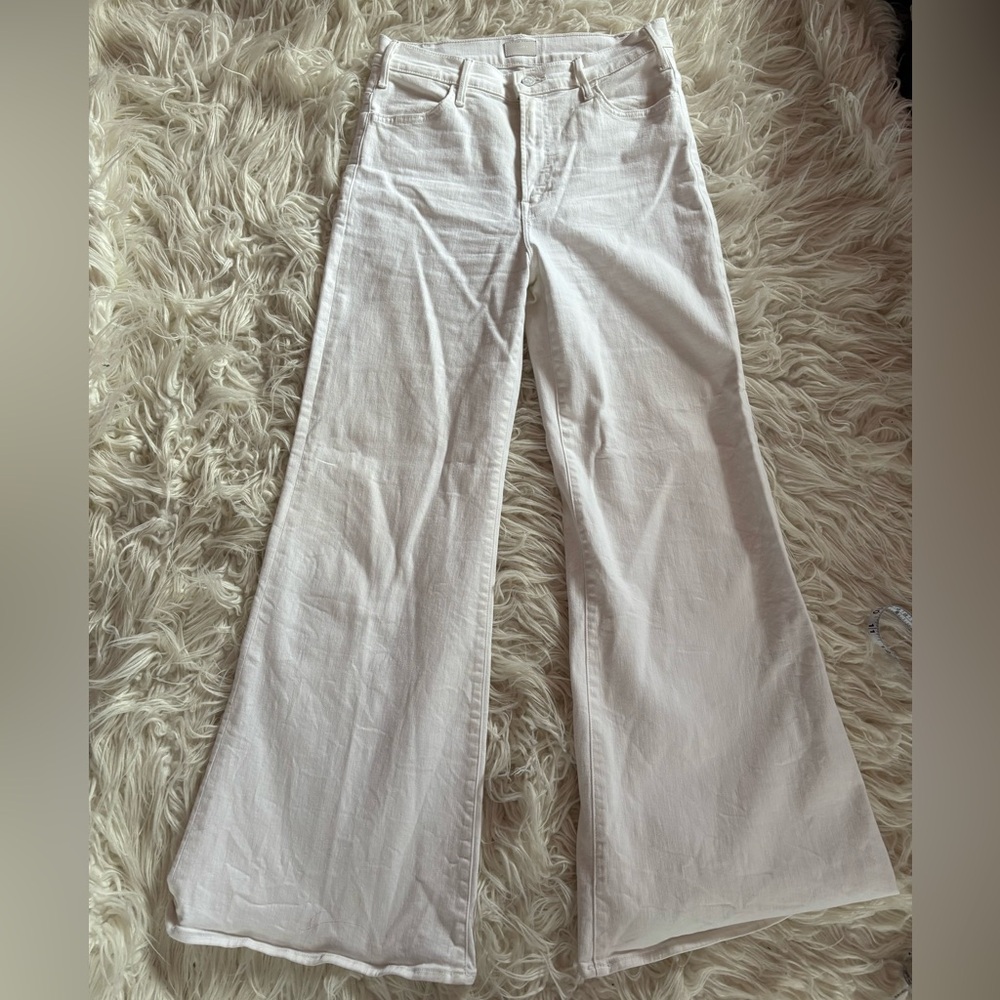 MOTHER The Hustler Roller Skimp Wide Leg Jeans in White Size 29
